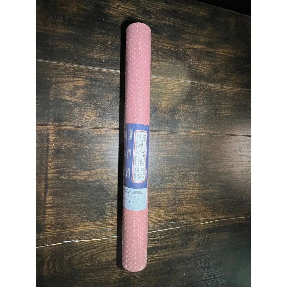 VTG C&A Wallcoverings Mauve Pink White Dot Wallpaper Prepasted 33ft PT 7051 NOS